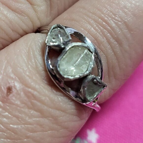 Natural Polki Diamond Sterling Silver Trilogy Ring - Picture 3 of 6